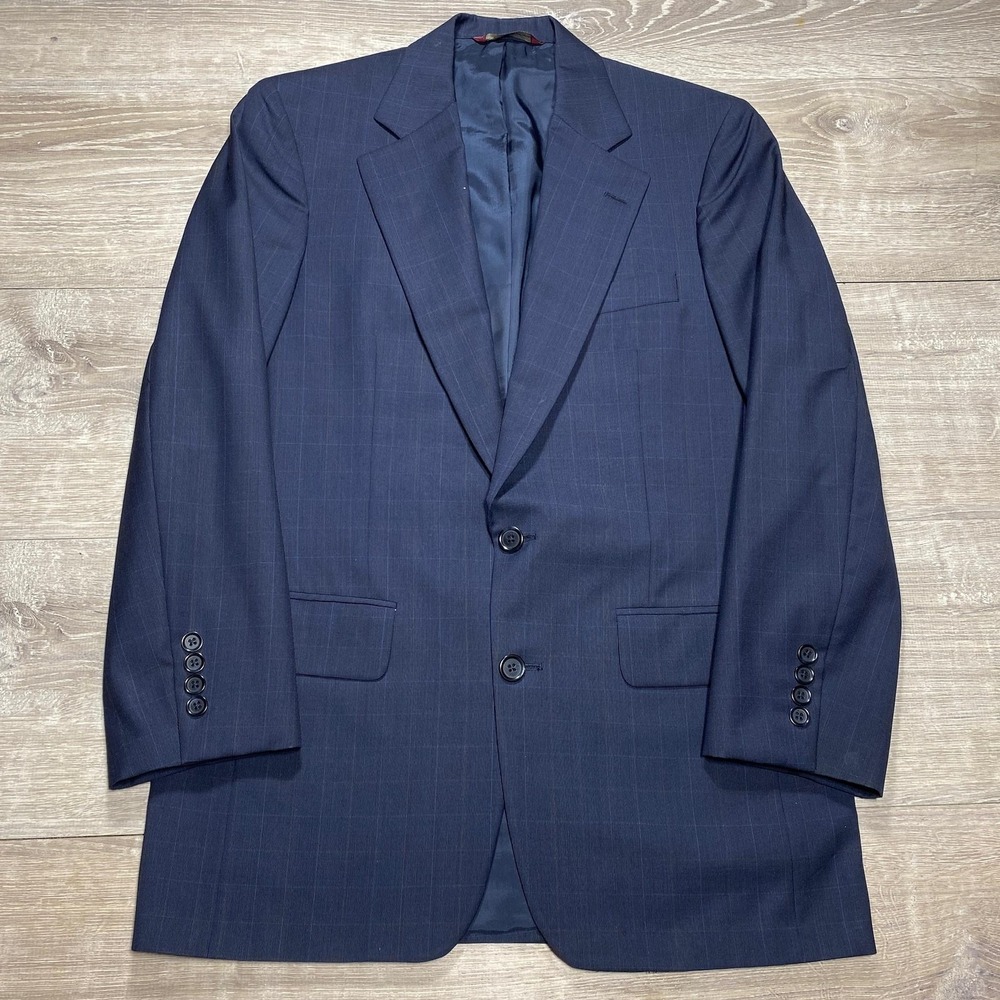 Vintage Samuelsohn‎ Blazer Mens 37 Regular Navy Wool Windowpane Sport Coat 90s